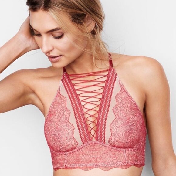 Victoria Secret Very Sexy Lace Up High Neck Bra Size Small - Picture 1 of 5